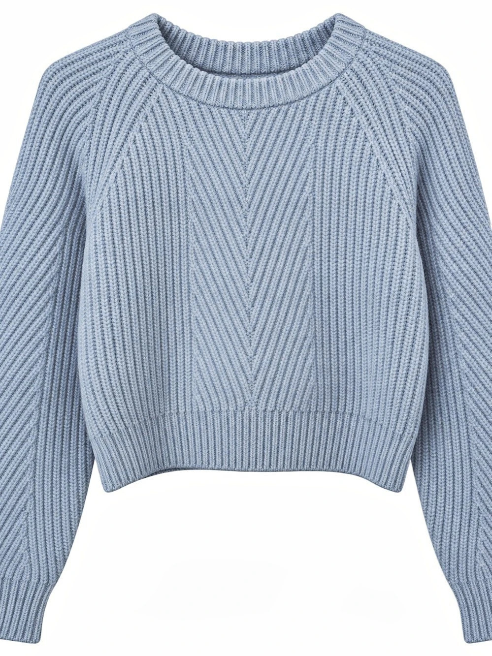 Oak + Fort Light Blue Chunky Knit Cropped Sweater Wool Mohair S